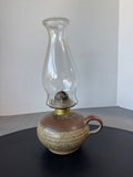 Signed Studio Pottery Oil Lamp with Eagle Burner & Hurricane