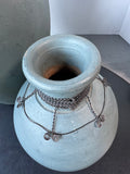 Pair of Heavyweight Gray Blue Pottery Vases with Wire Accents
