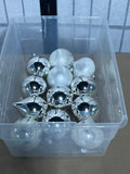12 pc Glass Ornament Lot, Silver and White