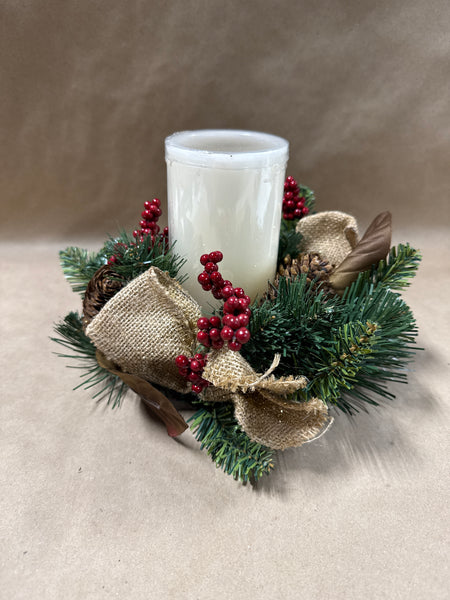 Christmas Wreath With Battery Operated Candle Centerpiece WORKS