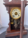Victorian Eastlake Style Vintage Wooden Parlor Clock with Key