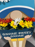 3FT Gnome Sweet Gnome Wooden Porch Sign with Faux Flowers