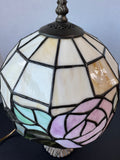 Small Tiffany Style Stained Glass Pink Rose Lamp (WORKS)