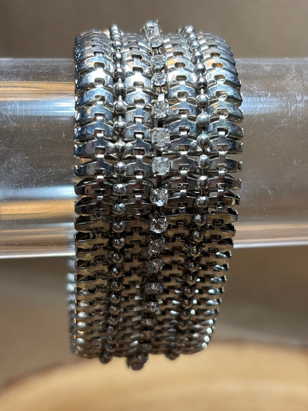 Silver Mesh Bracelet with Faux Diamonds (missing two)