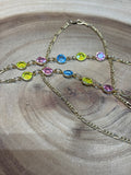 Gold Tone Chain with Pink, Yellow & Blue Stones