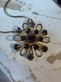 Sarah Coventry Style Gold Tone 3-D Flower Necklace with Purple Faceted Stones