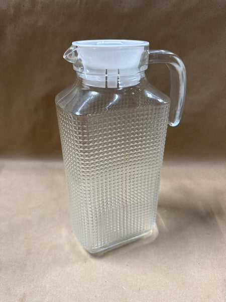 Rectangular Textured Glass Juice Pitcher With White Plastic Lid