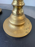 Pair of Large Etched Brass Candlesticks with Drip Pans