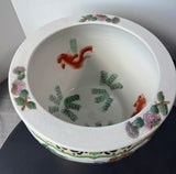 Asian Inspired Floral Birds & Koi Fish Ceramic Fishbowl Planter