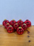 9 Piece Candy Apple Red Mercury Style Heavy Ornaments With Gold Plate Caps