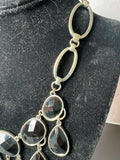 Black Faceted Teardrop Silver Tone Statement Necklace