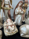 9-Piece Large Pearlesque Painted Bisque Nativity Set