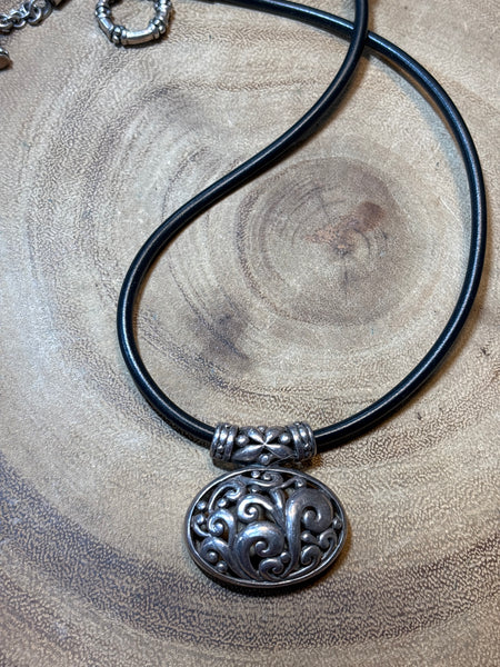 Silver Pendant on Cord Necklace