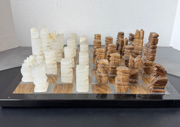Carved Onyx Heavyweight Aztec Chess Set AS IS (READ DESCRIPTION CAREFULLY)