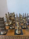 Romans v/s Vikings Brass & Pewter Vintage Chess Set with Faux Leather Board