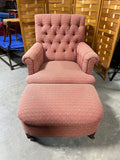 Pink/Coral Upholstered Chair with Ottoman