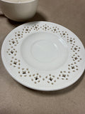 Hartley Greens Leeds Pottery England Royal Creamware Reticulated Open Lace Saucer with Twist Handle Teacup // 4 Available// PRICED INDIVIDUALLY AT $45 EACH