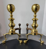 Pair of The Harvin Co. Virginia Metalcrafters Vintage Brass Clawfoot Andirons
