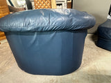 Blue Vinyl/Faux Leather Chair and Ottoman