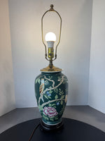 Green Asian Inspired Floral Birds Ceramic Urn Lamp (WORKS)