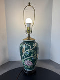Green Asian Inspired Floral Birds Ceramic Urn Lamp (WORKS)