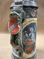 (A) Mettlach Etched 2382 Thirsty Knight German Beer Stein — Signed Heinrich Schlitt
