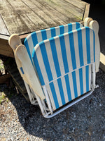 Pair of Blue Striped Folding Low Beach Chairs