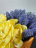Faux Yellow Florals & Lavender in Ceramic Pot