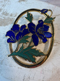 Blue Poppy Cloisonné Gold Tone Brooch