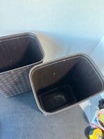 Pair of Sterilite Brown Basketweave Plastic Waste Baskets