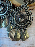 Embossed Filigree Mixed Metal Chandelier Earrings