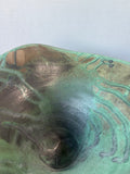 Signed Handcrafted Green Raku Pedestal Pottery Bowl