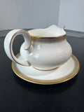 (A) Royal Doulton England Clarendon Fine Bone China Gravy Boat with Saucer