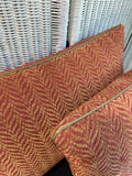 Pair of Red & Beige Herringbone Feather Throw Pillows