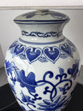 Floral Blue & White Chinoiserie Ceramic Urn Lamp (WORKS)