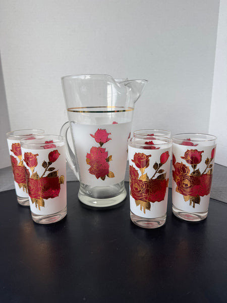 6-Piece West Virginia Glass Radiant Rose Vintage Pitcher & Tumblers Set