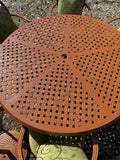 Cast Aluminum Painted Basket Weave Outdoor Table and Chair Set w/Custom Cushions, Umbrella and Stand