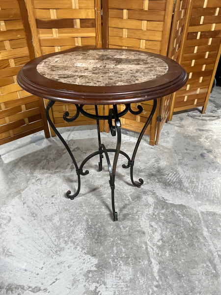 Round Side Table with Metal Base