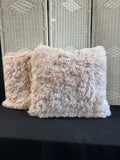 Pair of Blush Pink & White Shag Feather Throw Pillows