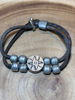Silver Tone Beads on Leather Bracelet