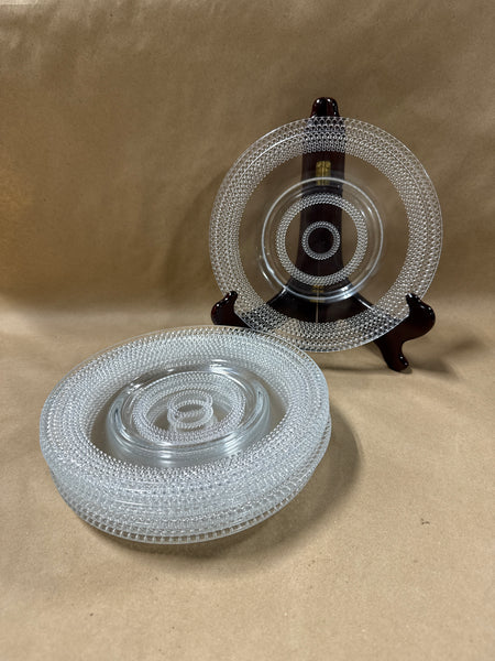 (A) Set Of 7 Clear Glass Hobnail Desert Plates