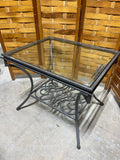 Glass Top End Table with Heavy Metal Base