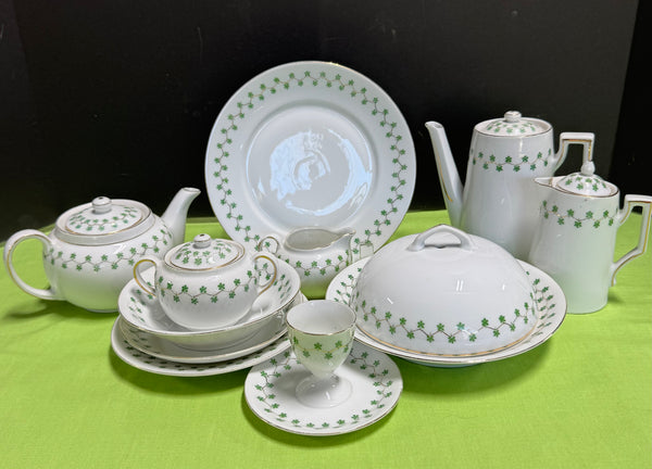 13-Piece Victoria Austria Green Maple Leaves Porcelain China Set