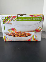 Over and Back Sides 4-Piece White Porcelain Bowls in Box