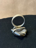 Silver Tone Ring with Olive Green Stone