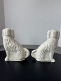(B) Pair of Vintage White Ceramic Staffordshire Dog Statues