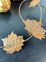 Lot of 5 Bohemian Patchwork Fabric Pumpkins with Rustic Metal Leaf Garland