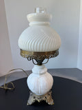 White Milk Glass & Brass Electrified Oil Hurricane Lamp (WORKS)