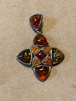 Sterling Pendant with Amber Stones