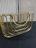 Pair of Gold Metal Heavyweight Decorative Storage Baskets